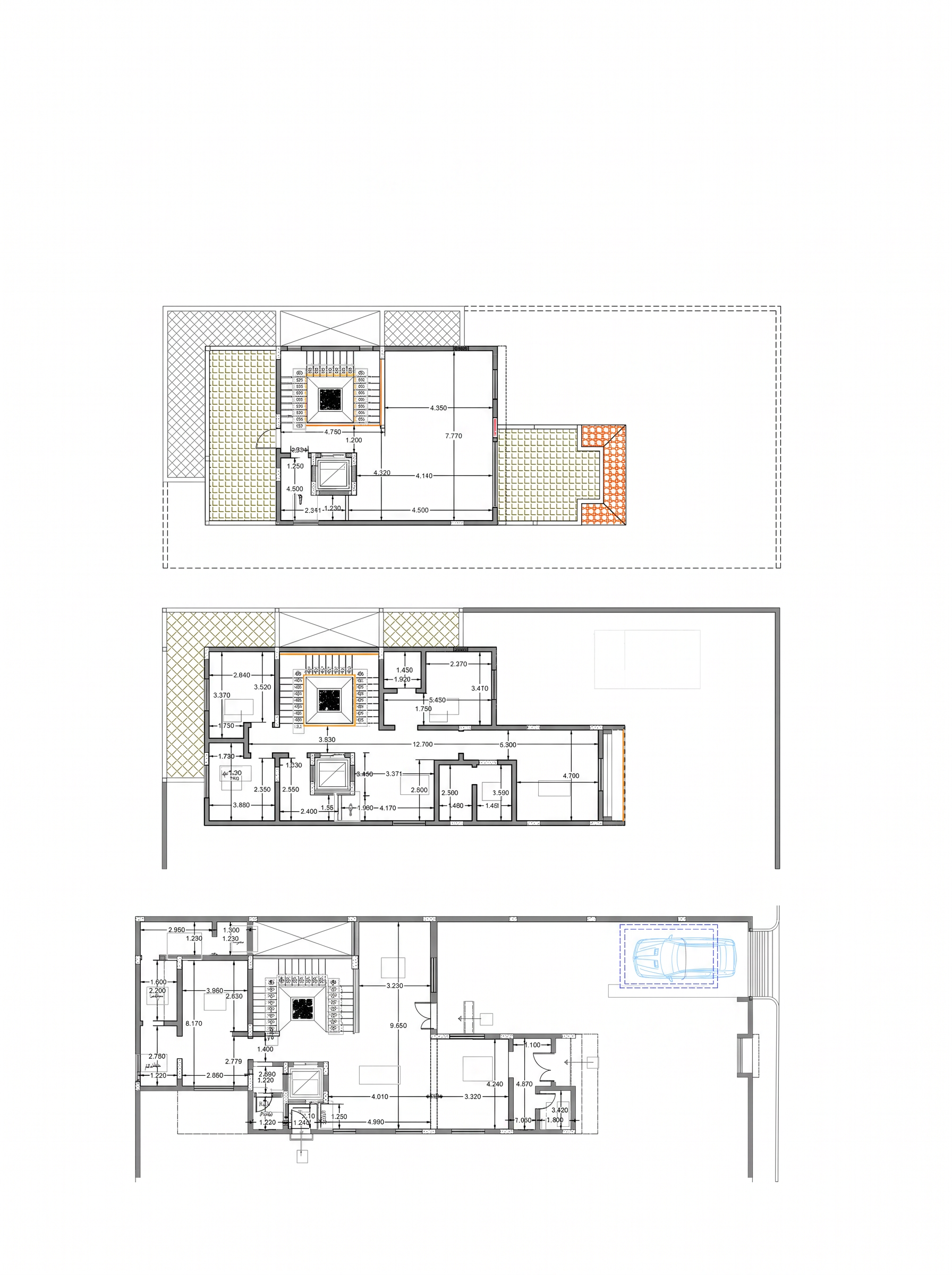 Plan de la villa : rez-de-chaussée, premier étage et toit